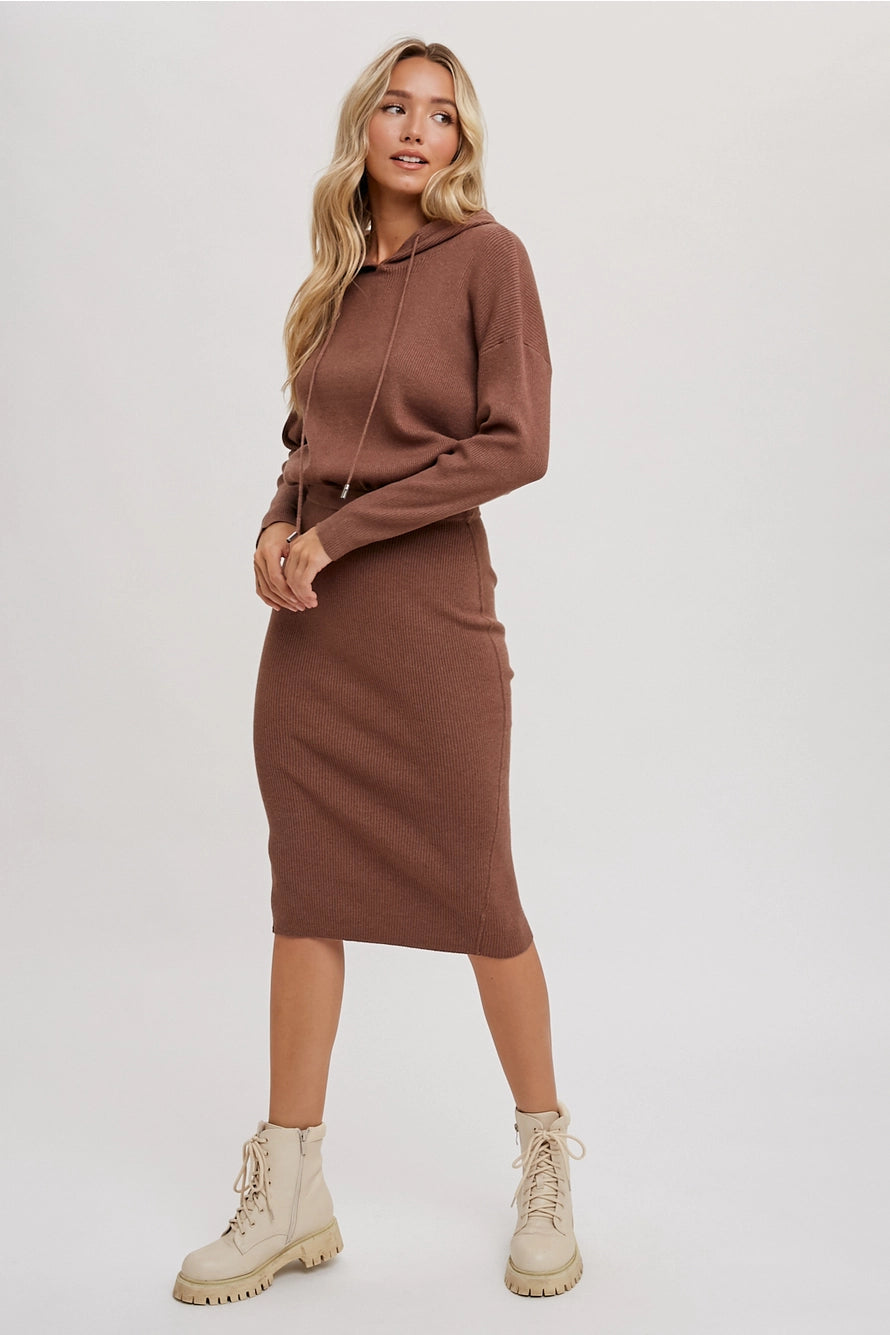 Ribbed Sweater Hoodie Dress