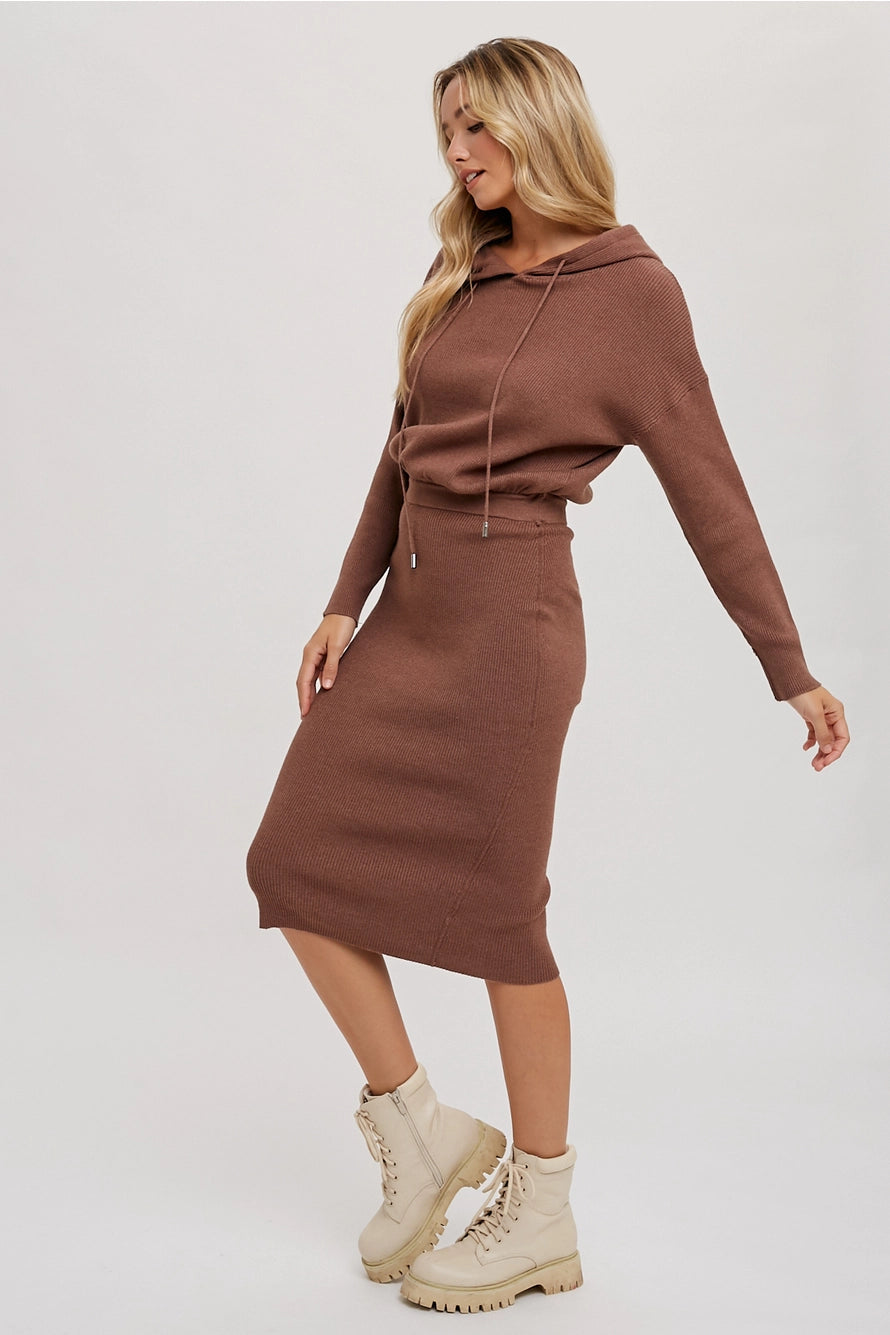 Ribbed Sweater Hoodie Dress